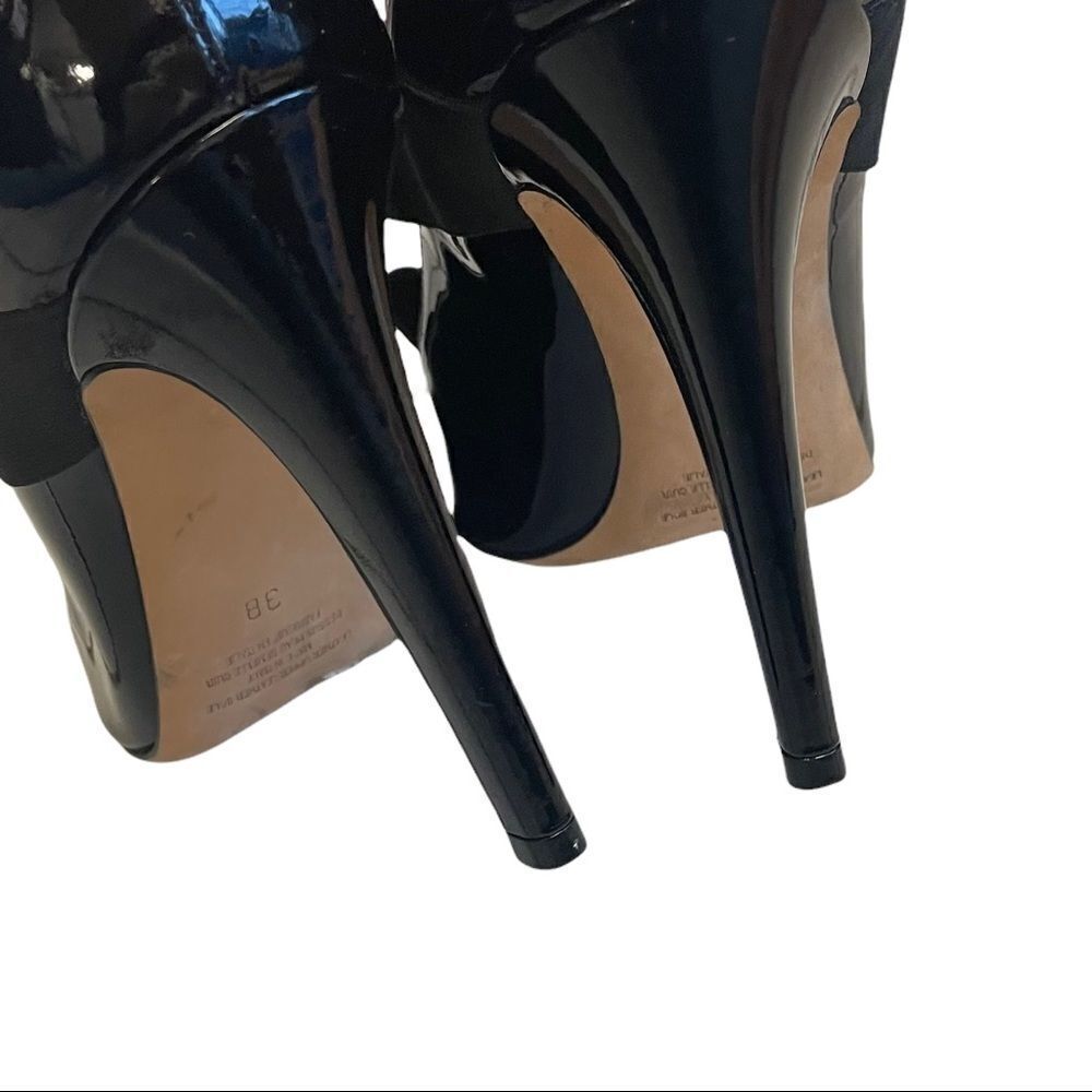 ERIKA CAVALLINI Italy Black Patent Leather Pointy Toe Heels Pumps Cross Strap 38 - Picture 5 of 11
